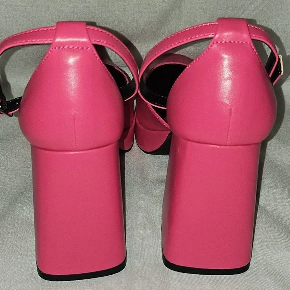 🟢 Pink Square Toe Chunky Heels Maryjanes Size 8 - Picture 8 of 9